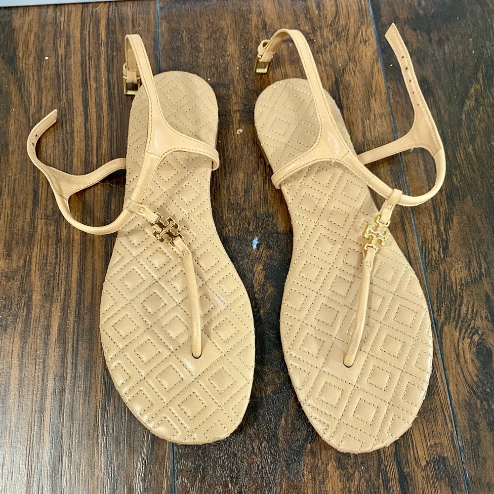 Tory Burch Marion Quilted Leather T Strap Sandals